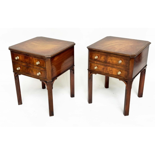 94 - LAMP TABLES, a pair, George III style flame mahogany each with two drawers, 47cm W x 47cm D x 61cm H... 