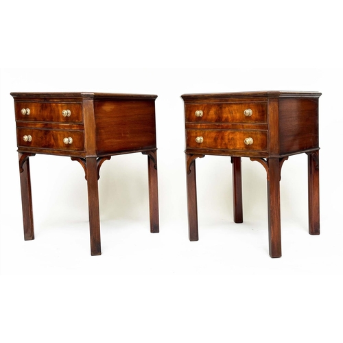 94 - LAMP TABLES, a pair, George III style flame mahogany each with two drawers, 47cm W x 47cm D x 61cm H... 