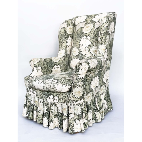 95 - WING ARMCHAIR, early 20th century with William Morris screen printed loose cover, 79cm W.