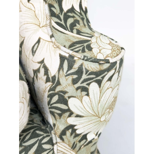 95 - WING ARMCHAIR, early 20th century with William Morris screen printed loose cover, 79cm W.