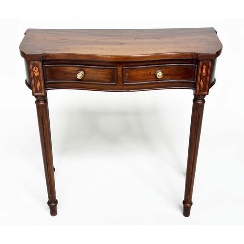 96 - HALL TABLE, George III design flame mahogany of serpentine outline with two frieze drawers and flute... 