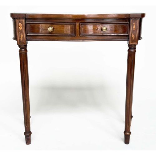 96 - HALL TABLE, George III design flame mahogany of serpentine outline with two frieze drawers and flute... 