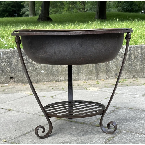 125 - FIREPIT/BARBECUE, vintage wrought iron circular with undertier rack, 58cm W x 51cm H.