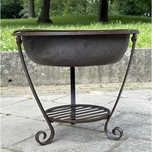 125 - FIREPIT/BARBECUE, vintage wrought iron circular with undertier rack, 58cm W x 51cm H.