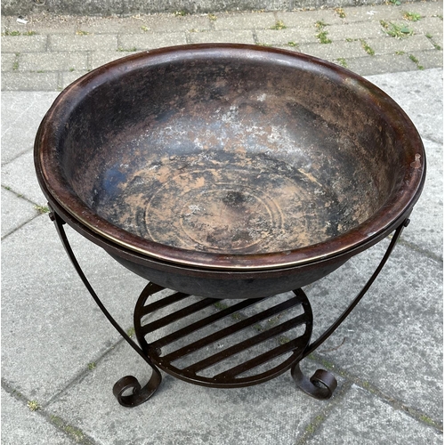 125 - FIREPIT/BARBECUE, vintage wrought iron circular with undertier rack, 58cm W x 51cm H.