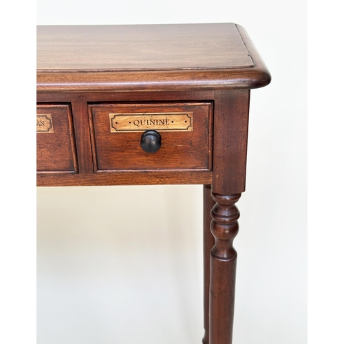 92 - APOTHECARY HALL TABLE, Victorian style rectangular with six drawers and turned tapering supports, 11... 