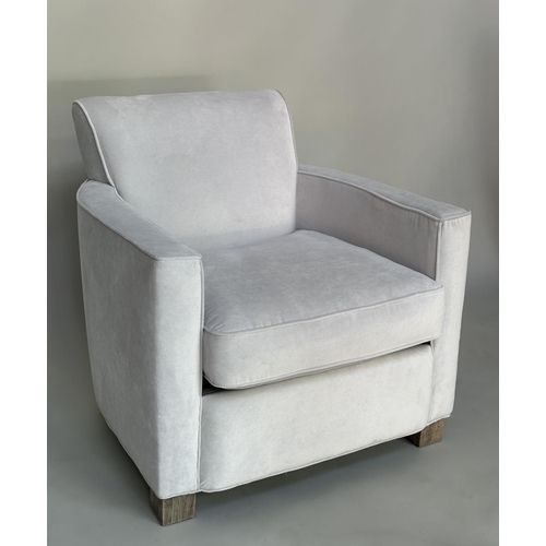 93 - ARMCHAIRS BY INDIA JANE, a pair, piped oyster velvet each with square arms and square tapering suppo... 