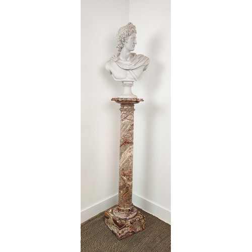 2 - MARBLE COLUMN, with Apollo bust, column in red and brown variegated marble, column 14cm H , but 53cm... 