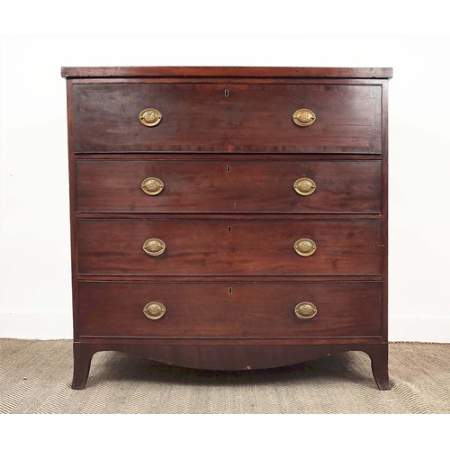 176 - BOWFRONT SECRETAIRE CHEST, Regency mahogany with a fitted interior and three further drawers, 114cm ... 