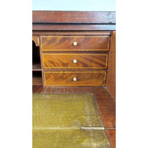 176 - BOWFRONT SECRETAIRE CHEST, Regency mahogany with a fitted interior and three further drawers, 114cm ... 