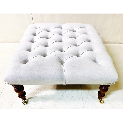 360 - FOOTSTOOL, neutral buttoned upholstery, 33cm H x 62cm W x 62cm D