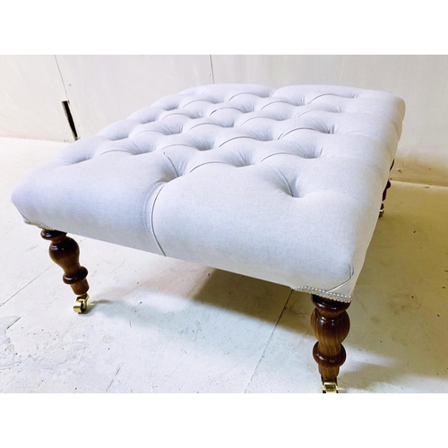 360 - FOOTSTOOL, neutral buttoned upholstery, 33cm H x 62cm W x 62cm D