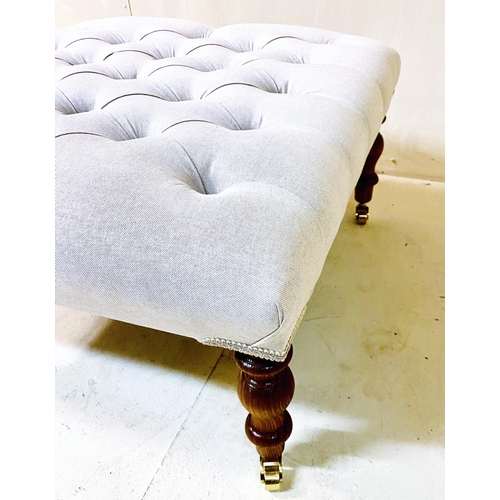 360 - FOOTSTOOL, neutral buttoned upholstery, 33cm H x 62cm W x 62cm D