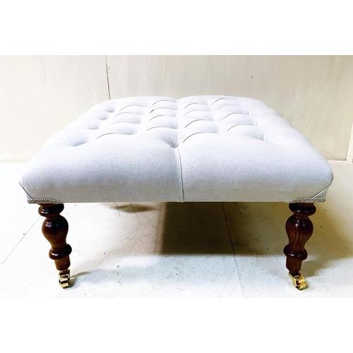 360 - FOOTSTOOL, neutral buttoned upholstery, 33cm H x 62cm W x 62cm D