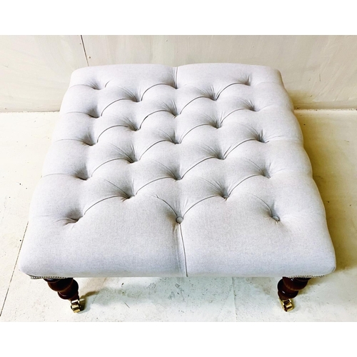 360 - FOOTSTOOL, neutral buttoned upholstery, 33cm H x 62cm W x 62cm D