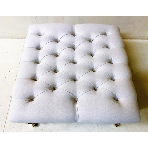 360 - FOOTSTOOL, neutral buttoned upholstery, 33cm H x 62cm W x 62cm D