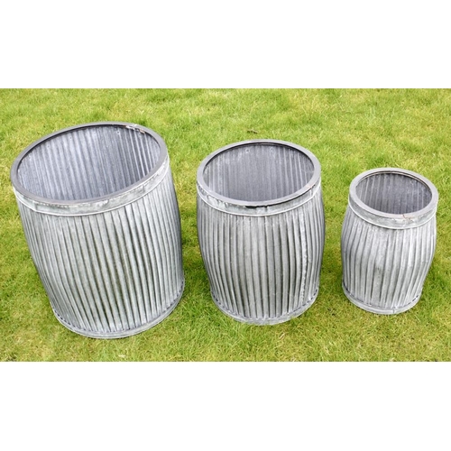 363 - DOLLY TUB PLANTERS, a graduated set of three, galvanized metal, Largest 50cm H x 45cm W (3)