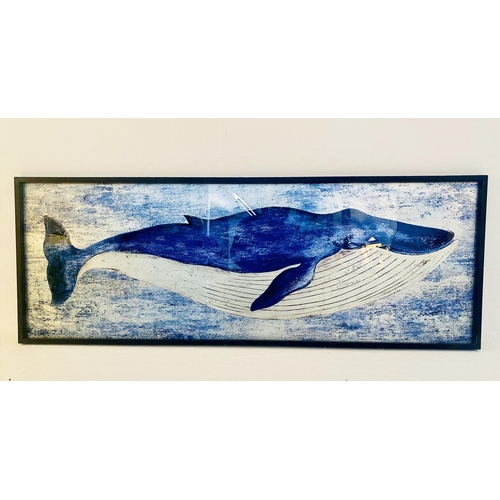 368 - CONTEMPORARY SCHOOL WHALE PRINT, 44cm H x 120cm W.