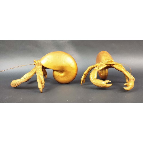 405 - SCULPTURAL HERMIT CRABS, a set of four, painted resin, 30cm L each approx. (4)