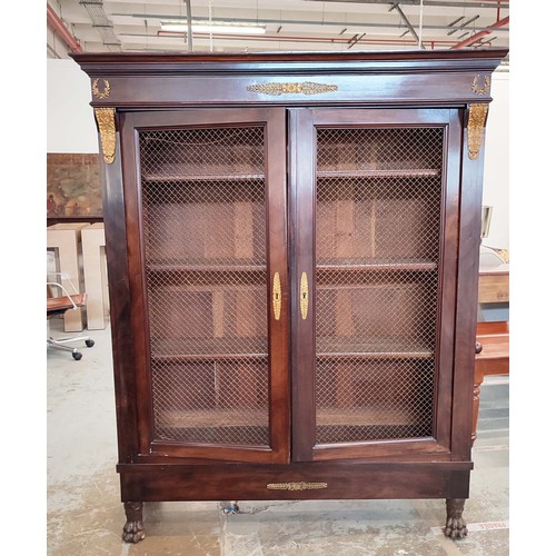 171 - BIBLIOTHEQUE, French 19th century mahogany, with gilt metal mounts and a pair of chicken wire doors ... 