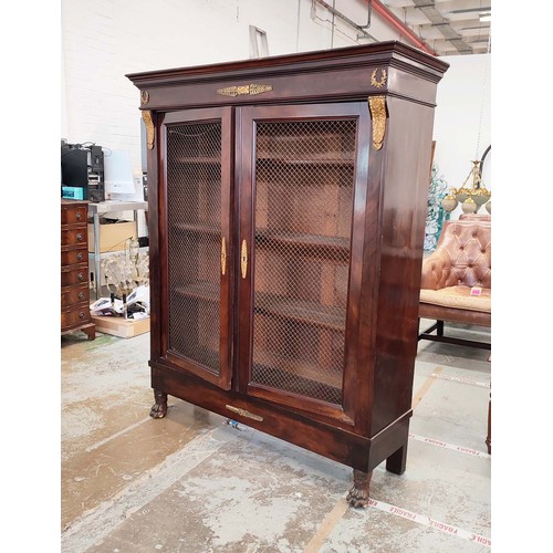 171 - BIBLIOTHEQUE, French 19th century mahogany, with gilt metal mounts and a pair of chicken wire doors ... 