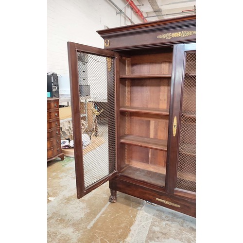 171 - BIBLIOTHEQUE, French 19th century mahogany, with gilt metal mounts and a pair of chicken wire doors ... 