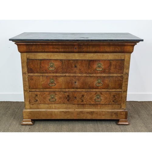 169 - COMMODE, louis Philippe mahogany with a marble top and four drawers, 127cm W x 57cm D x 98cm H.