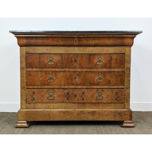 169 - COMMODE, louis Philippe mahogany with a marble top and four drawers, 127cm W x 57cm D x 98cm H.