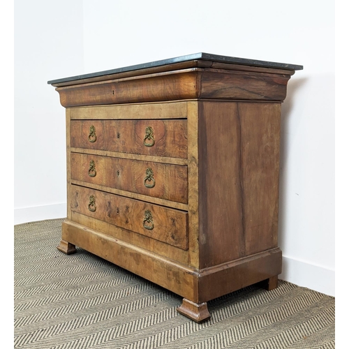 169 - COMMODE, louis Philippe mahogany with a marble top and four drawers, 127cm W x 57cm D x 98cm H.