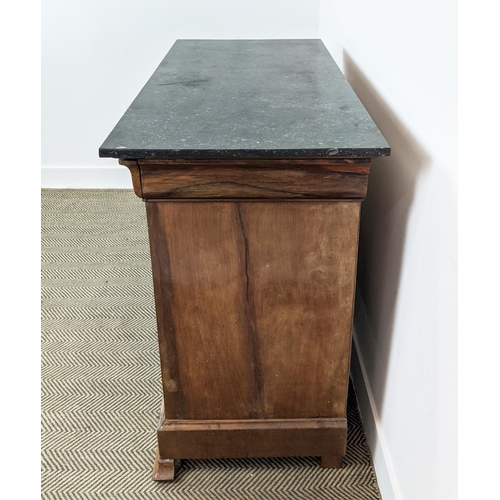 169 - COMMODE, louis Philippe mahogany with a marble top and four drawers, 127cm W x 57cm D x 98cm H.