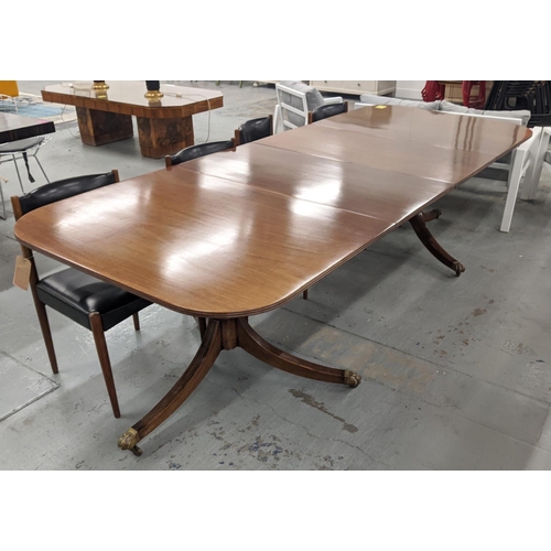 183 - TWIN PEDESTAL DINING TABLE, 20th century Regency design mahogany with two extra leaves, 72cm H x 107... 