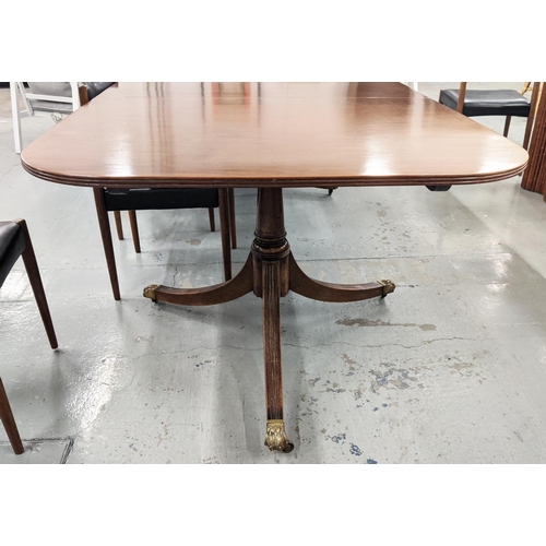 183 - TWIN PEDESTAL DINING TABLE, 20th century Regency design mahogany with two extra leaves, 72cm H x 107... 