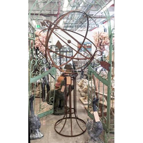 411 - ARMILLARY SPHERE ON STAND, wrought metal, 203cm H.