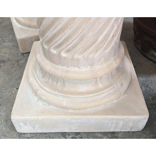 414 - CORINTHIAN COLUMN DISPLAY PEDESTALS, a pair, faux stone, 106cm H.