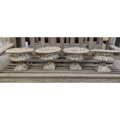 416 - CAST METAL PLANTERS, a set of four, painted, Victorian style, 26.5cm x 20cm H approx. (9)