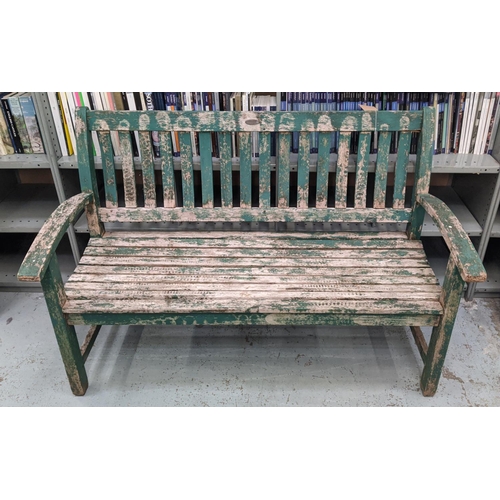 417 - GARDEN BENCH, green painted finish, 137.5cm W approx.