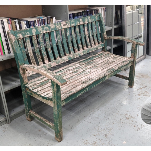 417 - GARDEN BENCH, green painted finish, 137.5cm W approx.