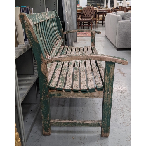 417 - GARDEN BENCH, green painted finish, 137.5cm W approx.