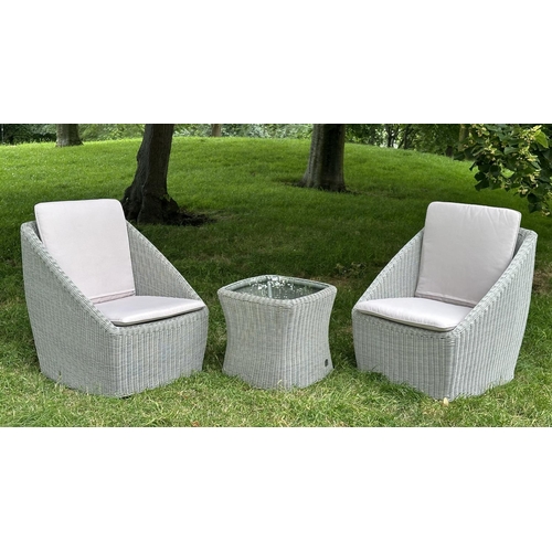 121 - CONSERVATORY CHAIRS, a pair, tub form woven cane each with cushion, 78cm H x 65cm W x 70cm D, and a ... 