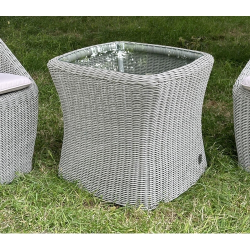 121 - CONSERVATORY CHAIRS, a pair, tub form woven cane each with cushion, 78cm H x 65cm W x 70cm D, and a ... 