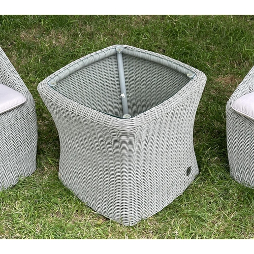 121 - CONSERVATORY CHAIRS, a pair, tub form woven cane each with cushion, 78cm H x 65cm W x 70cm D, and a ... 