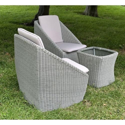 121 - CONSERVATORY CHAIRS, a pair, tub form woven cane each with cushion, 78cm H x 65cm W x 70cm D, and a ... 