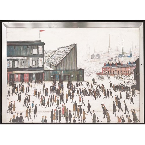 369 - CONTEMPORARY SCHOOL PRINT, after Lowry, framed, 66cm H x 84cm.