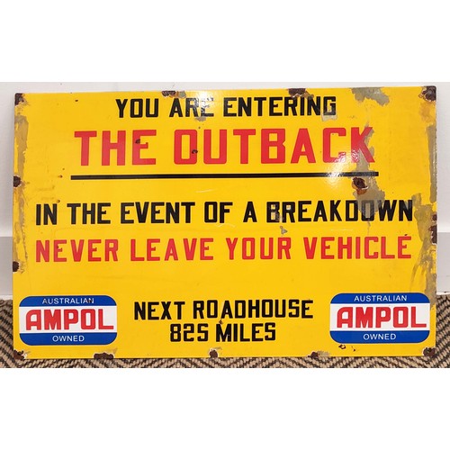 372 - THE OUTBACK, vintage style enamel sign, aged finish, 39cm H x 59cm.