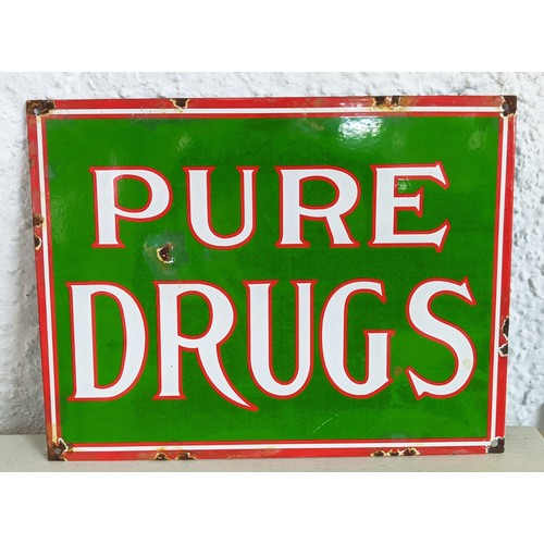 371 - PURE DRUGS, vintage style enamel sign, aged finish, 29cm H x 37.5cm.