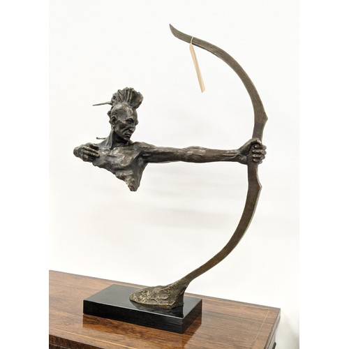 370 - CONTEMPORARY SCHOOL SCULPTURE, bronze, of a native American archer, 84cm H x 55cm.