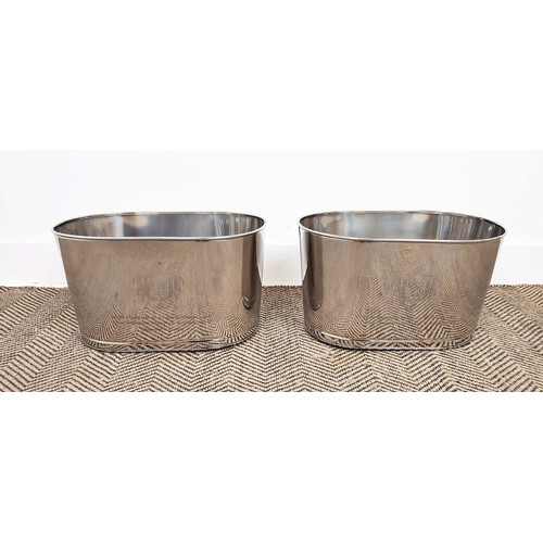 394 - CHAMPAGNE COOLERS, a pair, polished metal, 31cm H x 62cm x 38cm. (2)