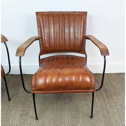 379 - ARMCHAIRS, a pair, tan leather upholstery, 74cm H x 65cm x 70cm. (2)