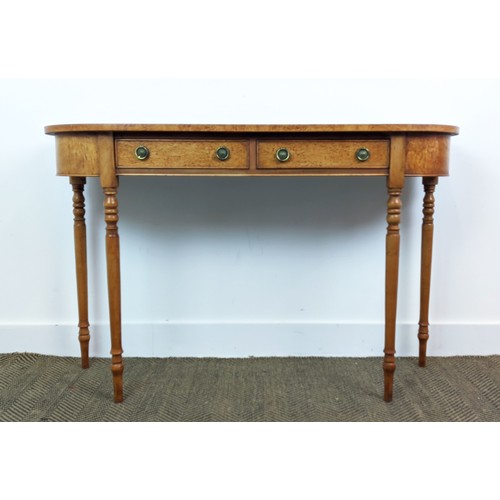 397 - CONSOLE TABLE, Victorian style satin birch with two frieze drawers raised on turned supports, 77cm H... 