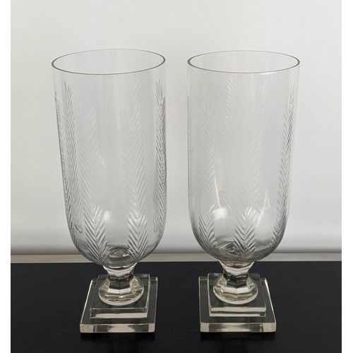 375 - HURRICANE LAMPS, a pair, cut glass, 40cm H. (2)